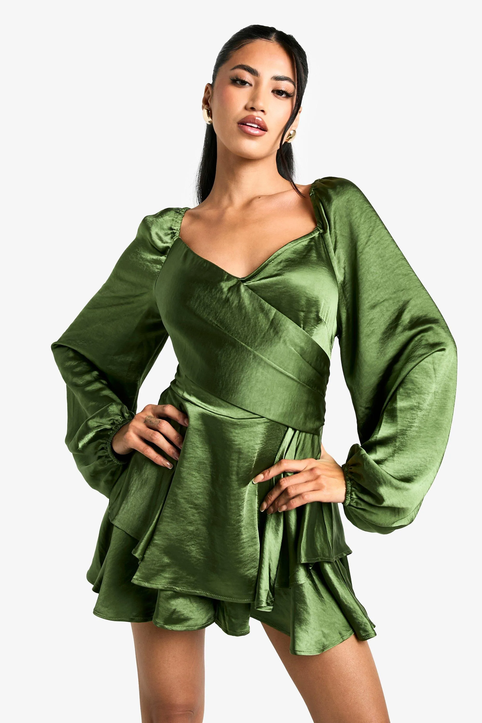 Satin Ruffle Wrap Romper