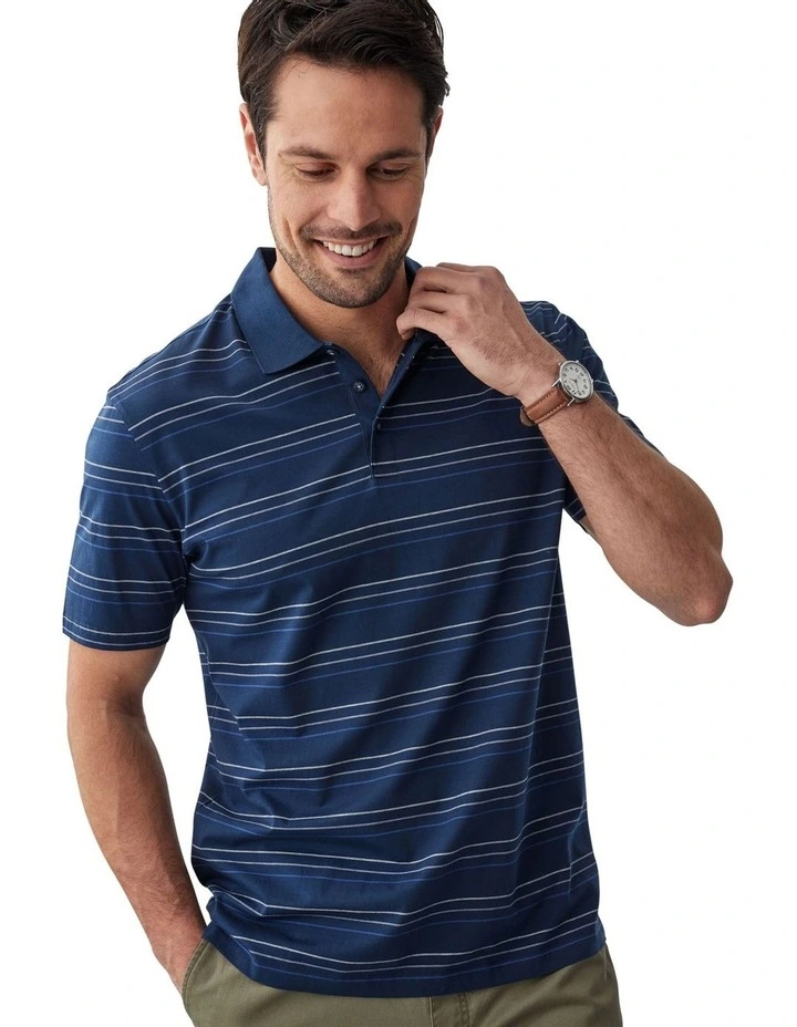 Smart Stripe Polo in Navy