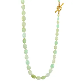 Smooth Oval Serbian Green Opal Beaded Necklace with 20K Gold Toggle Clasp