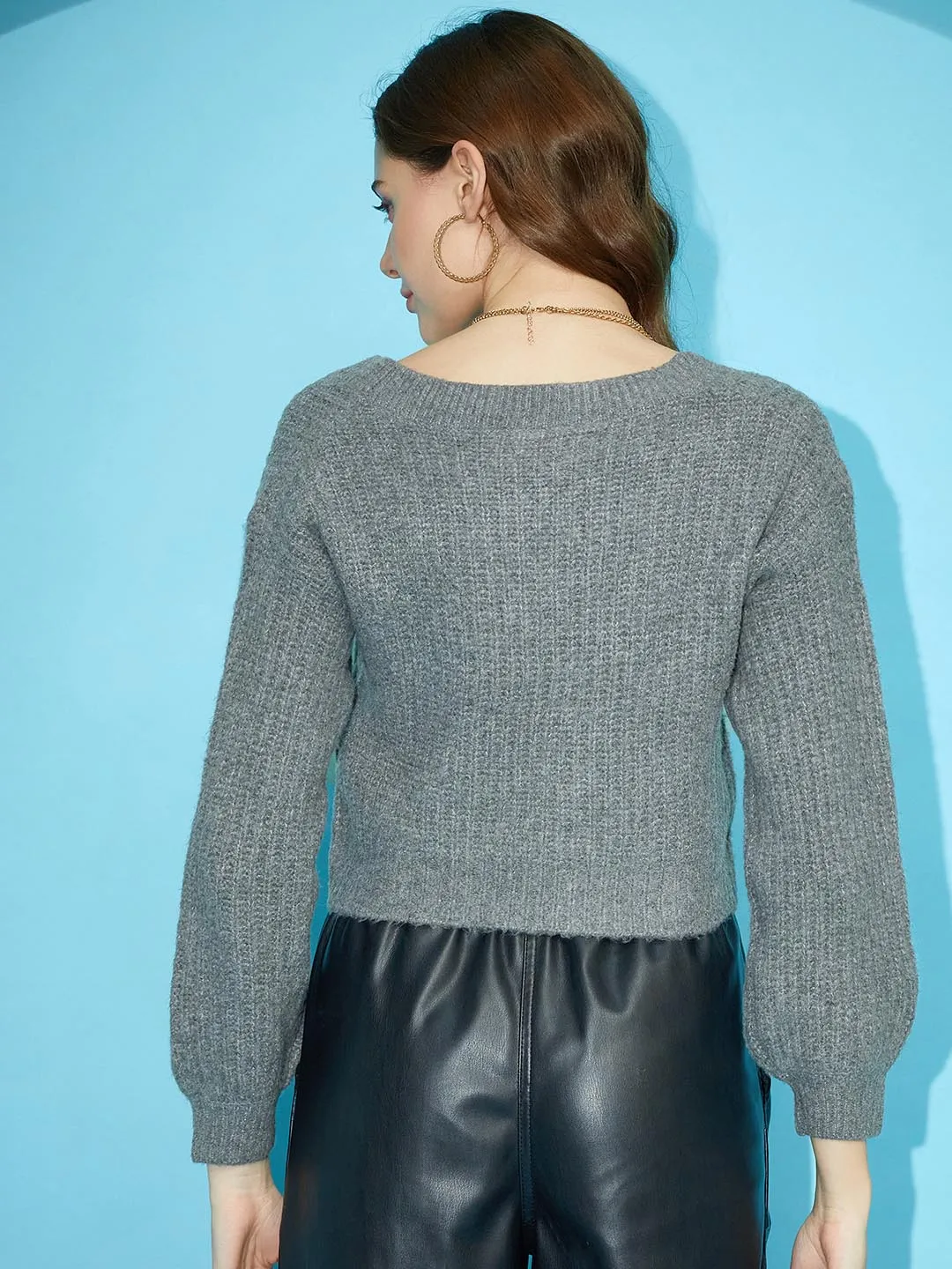 Solid V neck Cardigan