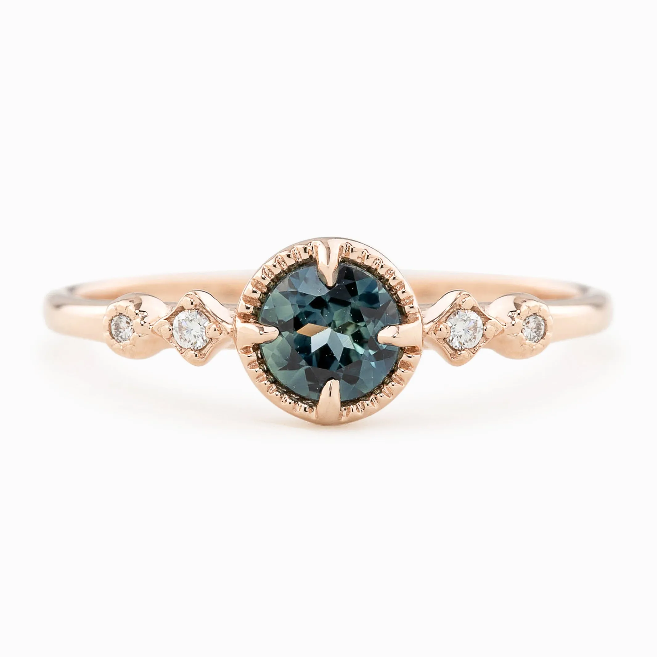 Stella Ring - 4.6mm 0.45ct Parti Blue Green Queensland Sapphire, 14k Rose Gold