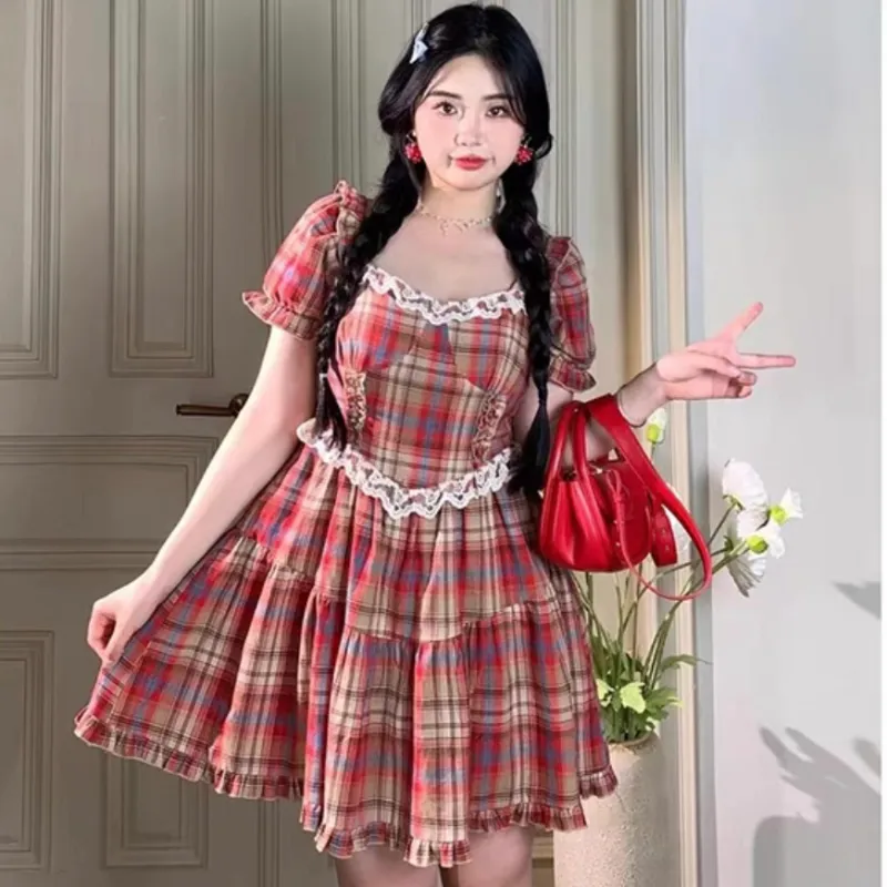 Summer dress plaid dress mini dress cute new school LL-136