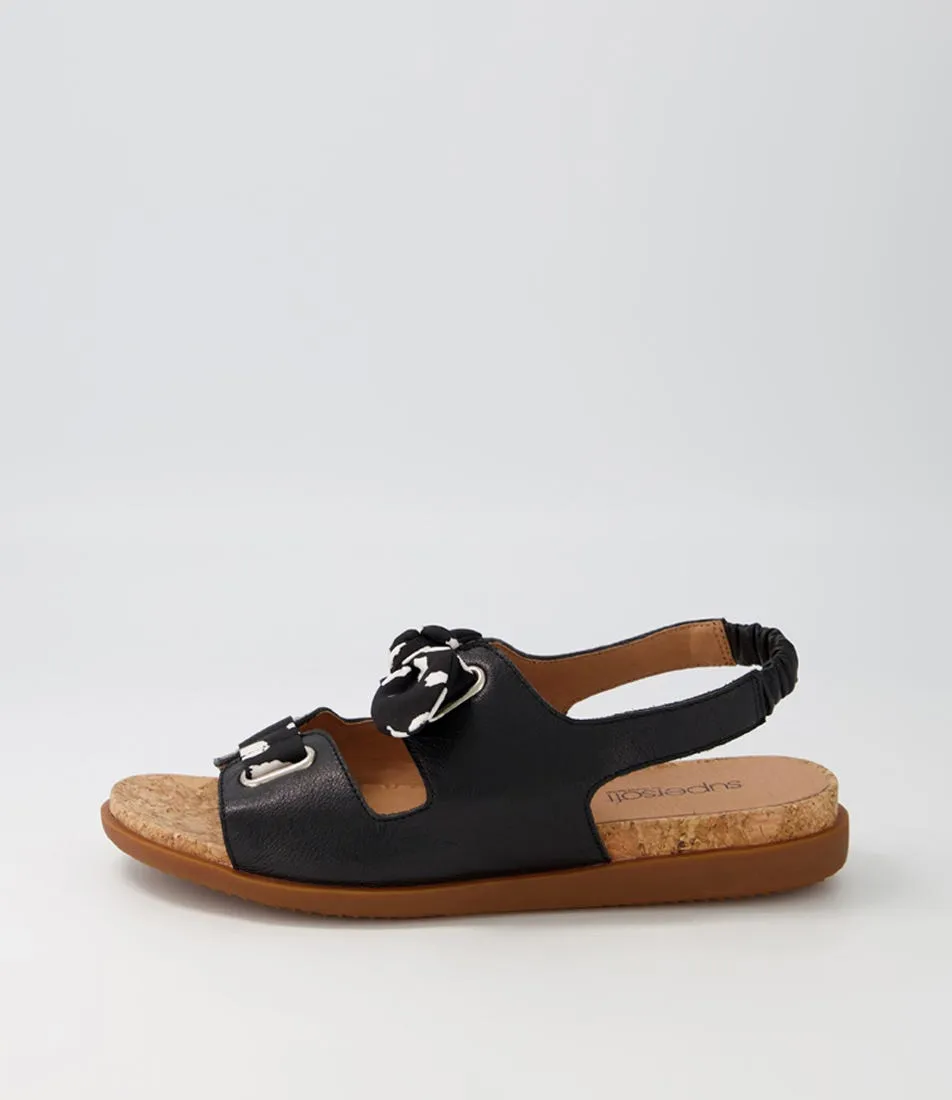 SUPERSOFT Coshima Black Multi Leather Fabric Sandals