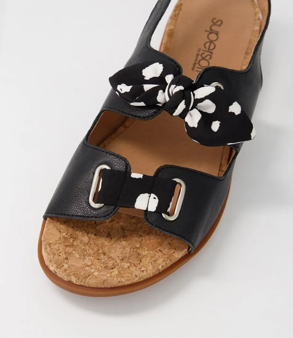 SUPERSOFT Coshima Black Multi Leather Fabric Sandals