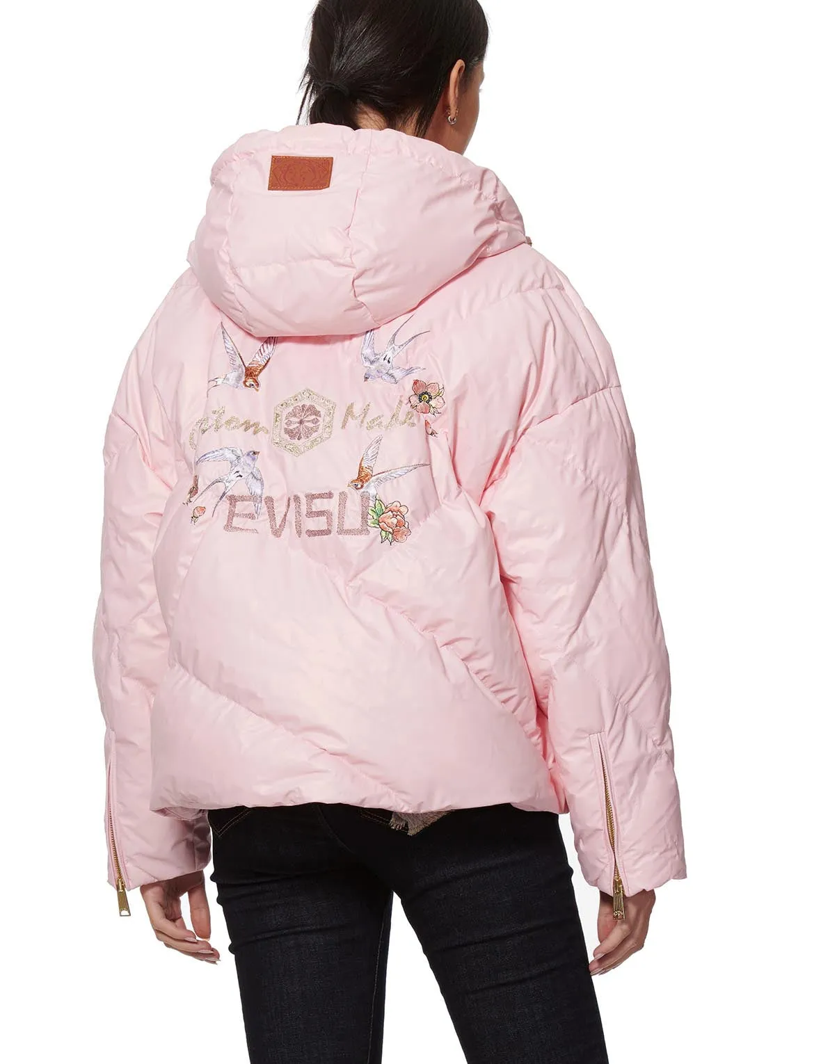 Swallow Embroidered Oversized Down Jacket