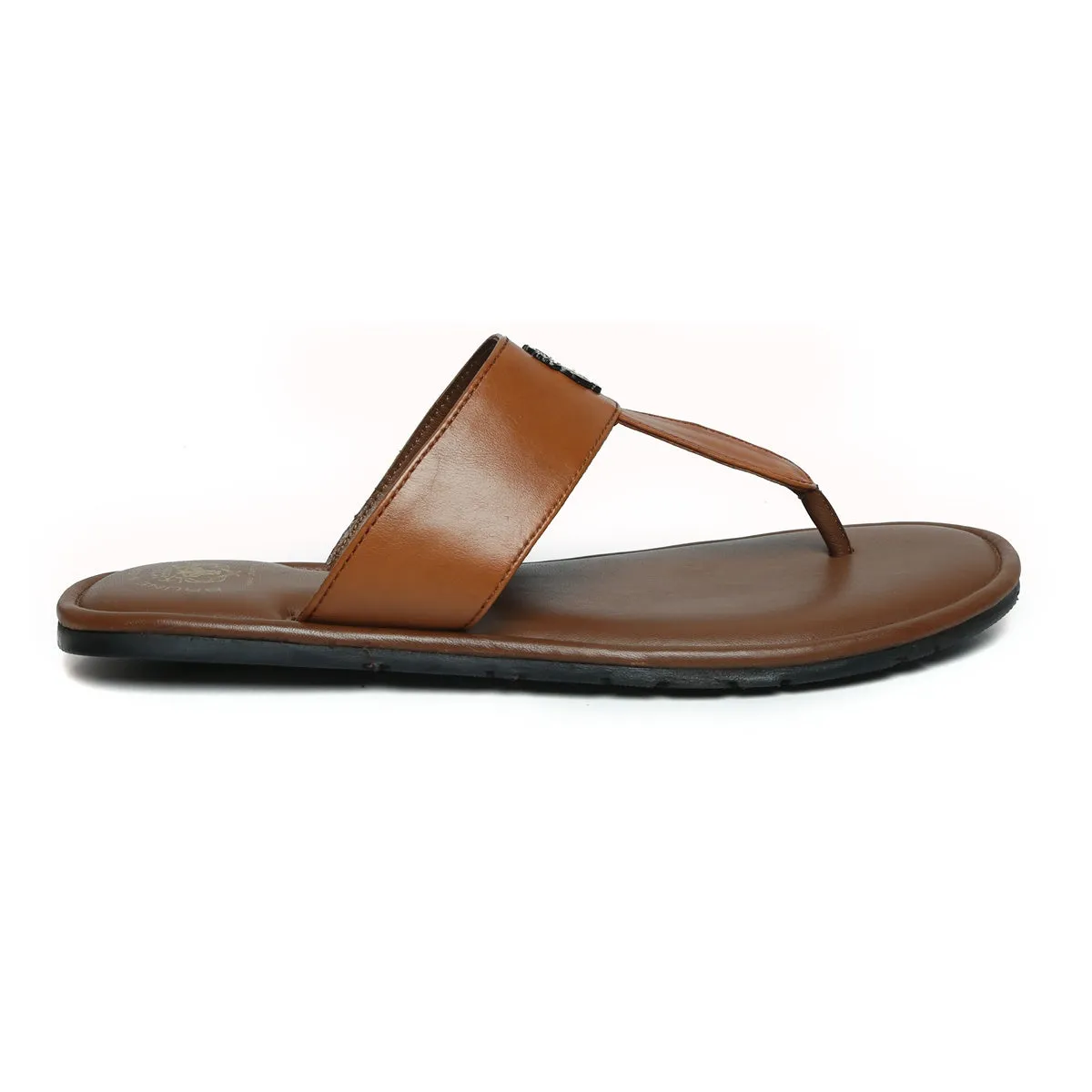 T-Strap Tan Leather Slippers