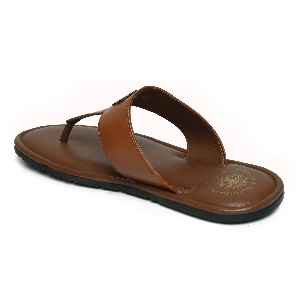 T-Strap Tan Leather Slippers