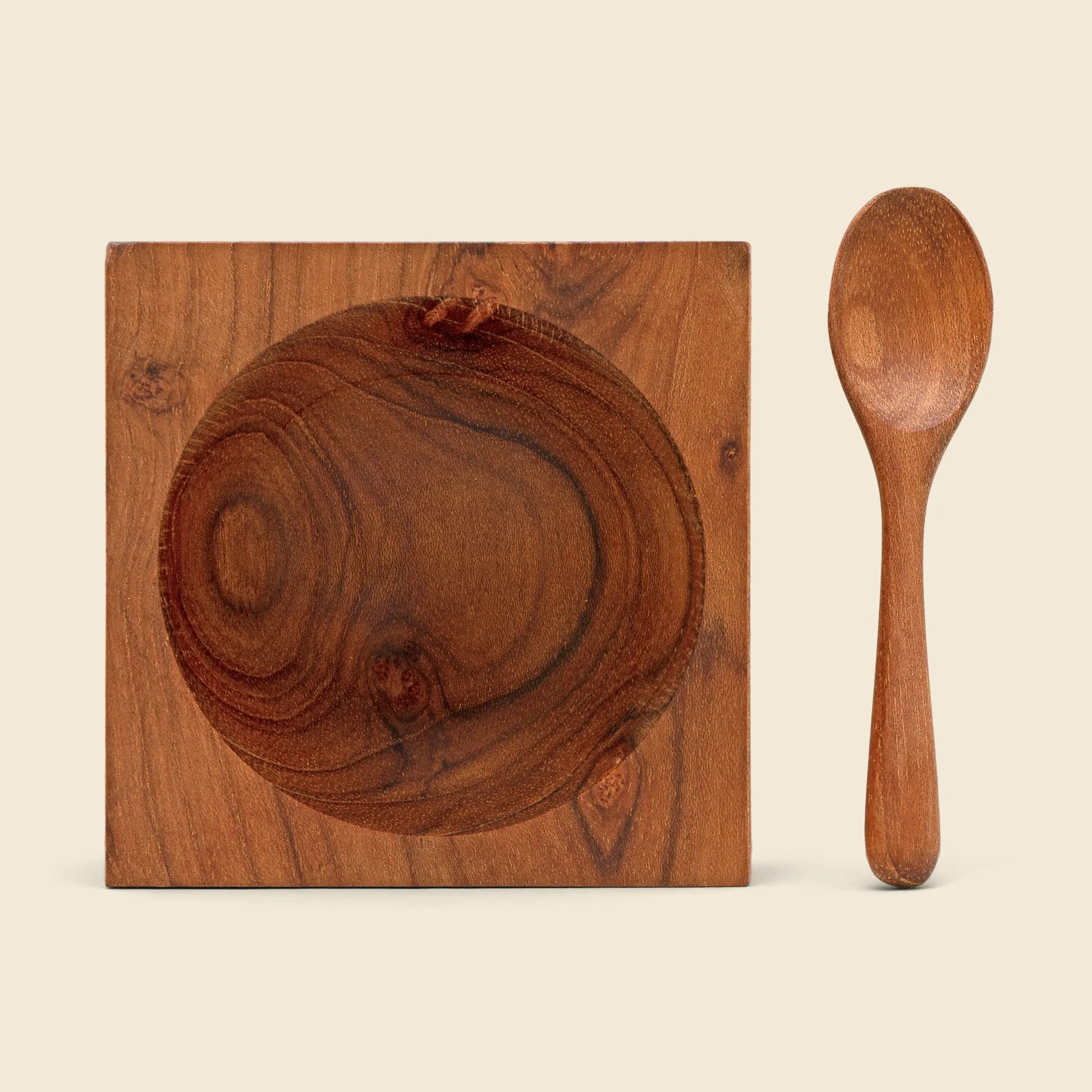 Teak Salt Cellar & Spoon