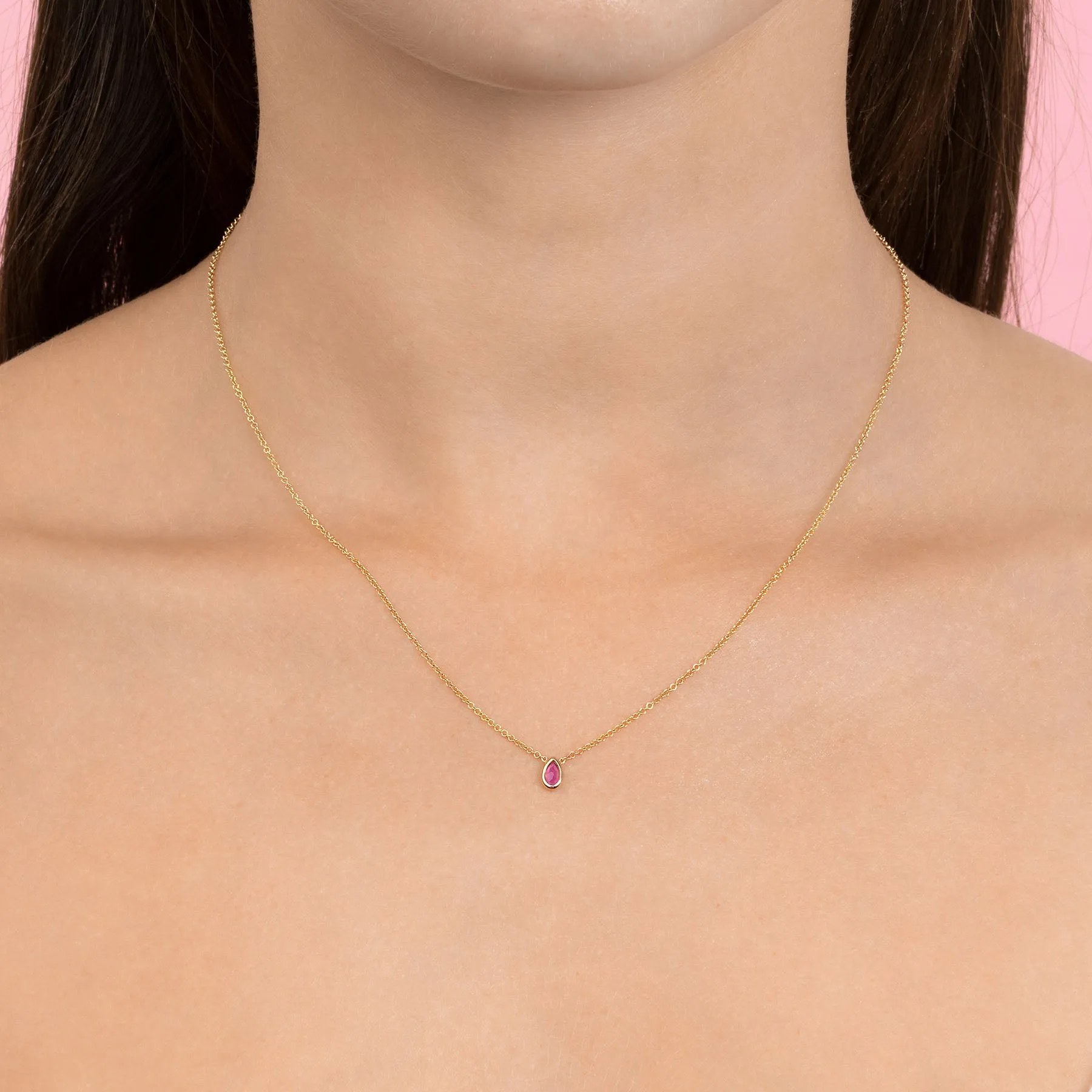 Teardrop Necklace - Pink Tourmaline / 14k Yellow Gold