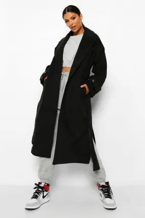 Textured Twill Wool Look Trench Coat