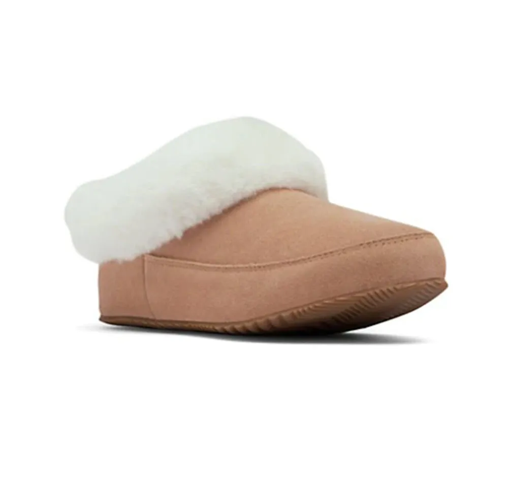 The Faux Fur Trim Slippers in Natural