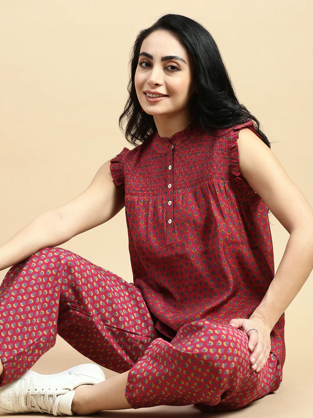 Tunic Top All Over Print-Wine