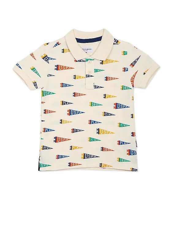 U.S. Polo Assn. Kids All Over Brand Print Pique Polo Shirt