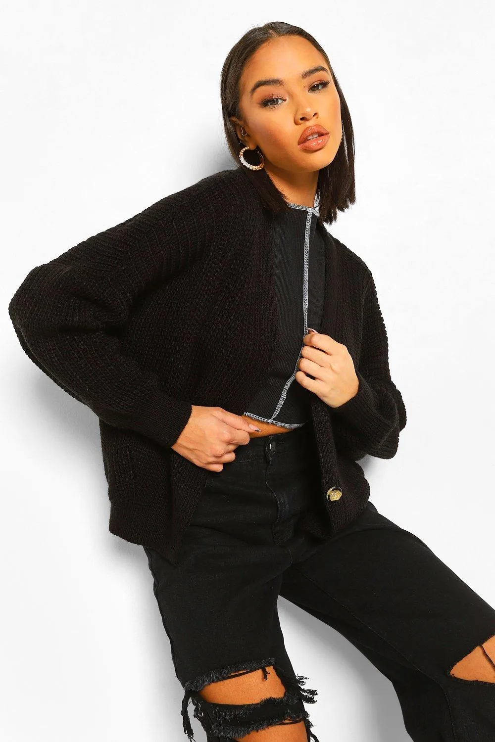 V Neck Fisherman Cardigan
