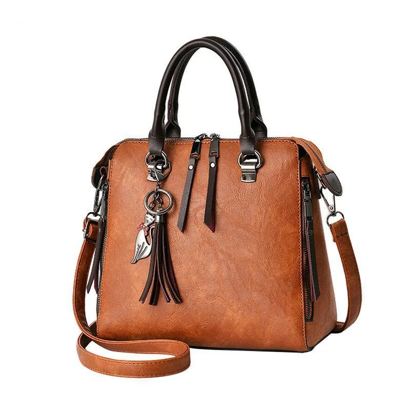 Women Faux-Leather Distressed Asymmetri Tote Cross-body Bag with Stunn - Leather Skin Shop