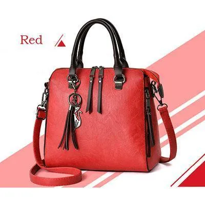 Women Faux-Leather Distressed Asymmetri Tote Cross-body Bag with Stunn - Leather Skin Shop