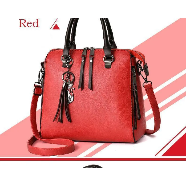 Women Faux-Leather Distressed Asymmetri Tote Cross-body Bag with Stunn - Leather Skin Shop