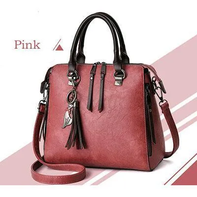 Women Faux-Leather Distressed Asymmetri Tote Cross-body Bag with Stunn - Leather Skin Shop