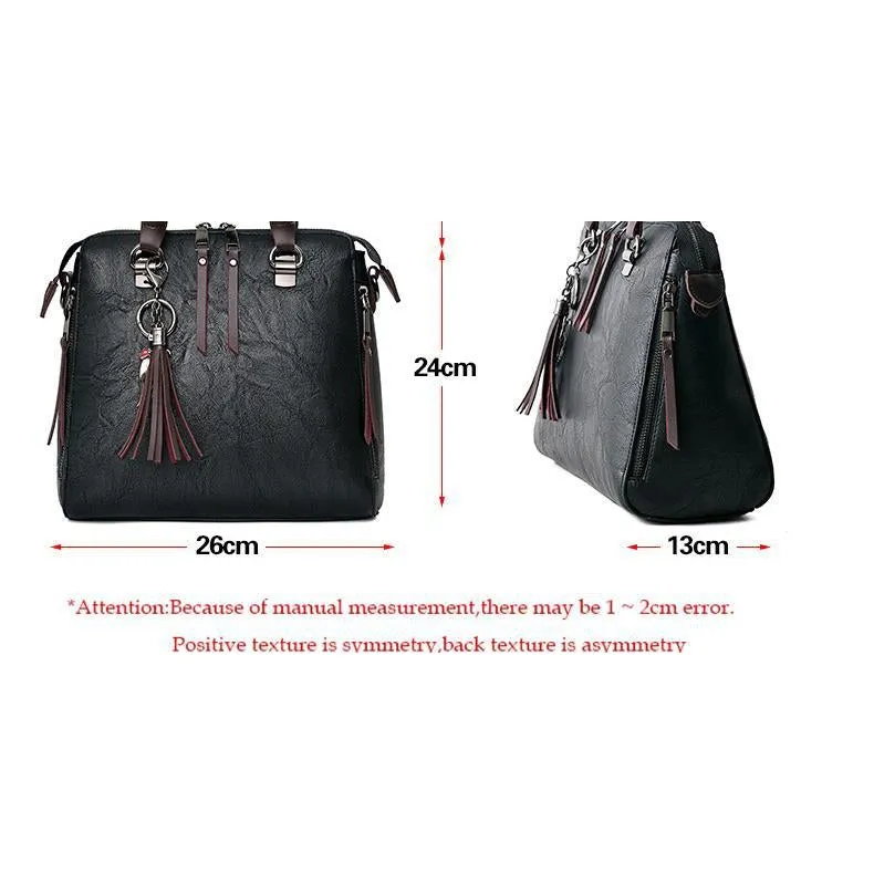 Women Faux-Leather Distressed Asymmetri Tote Cross-body Bag with Stunn - Leather Skin Shop