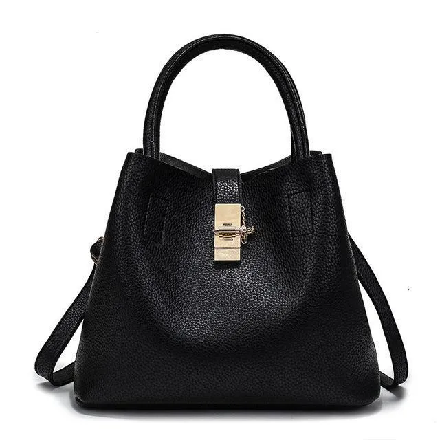 Women High-quality Synthetic Faux-Leather Tote Bag Bucket with Golden - Leather Skin Shop