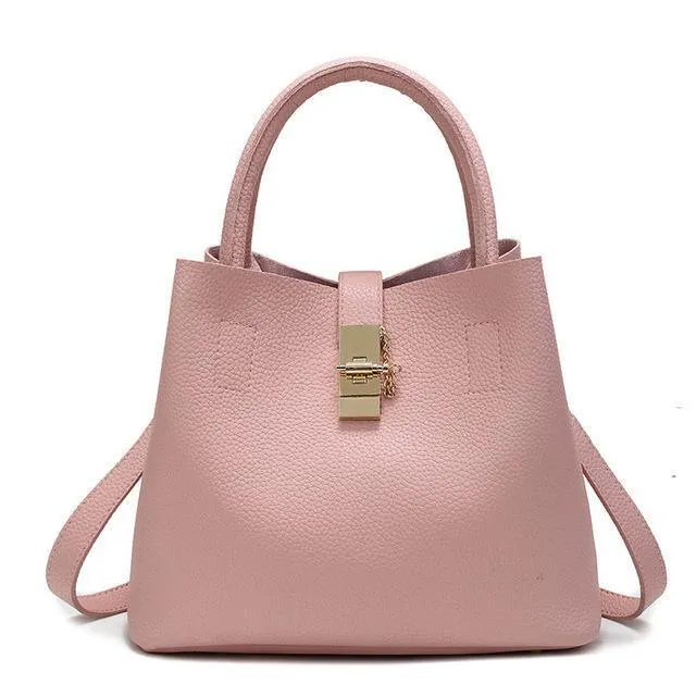 Women High-quality Synthetic Faux-Leather Tote Bag Bucket with Golden - Leather Skin Shop