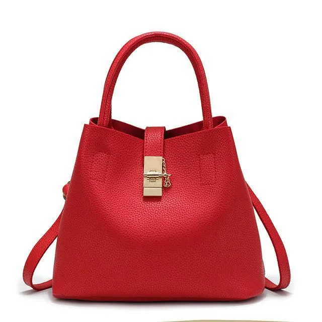 Women High-quality Synthetic Faux-Leather Tote Bag Bucket with Golden - Leather Skin Shop