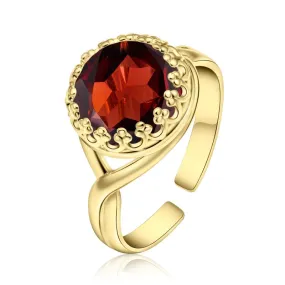 Yellow Gold Plated Red Garnet 10mm Ring