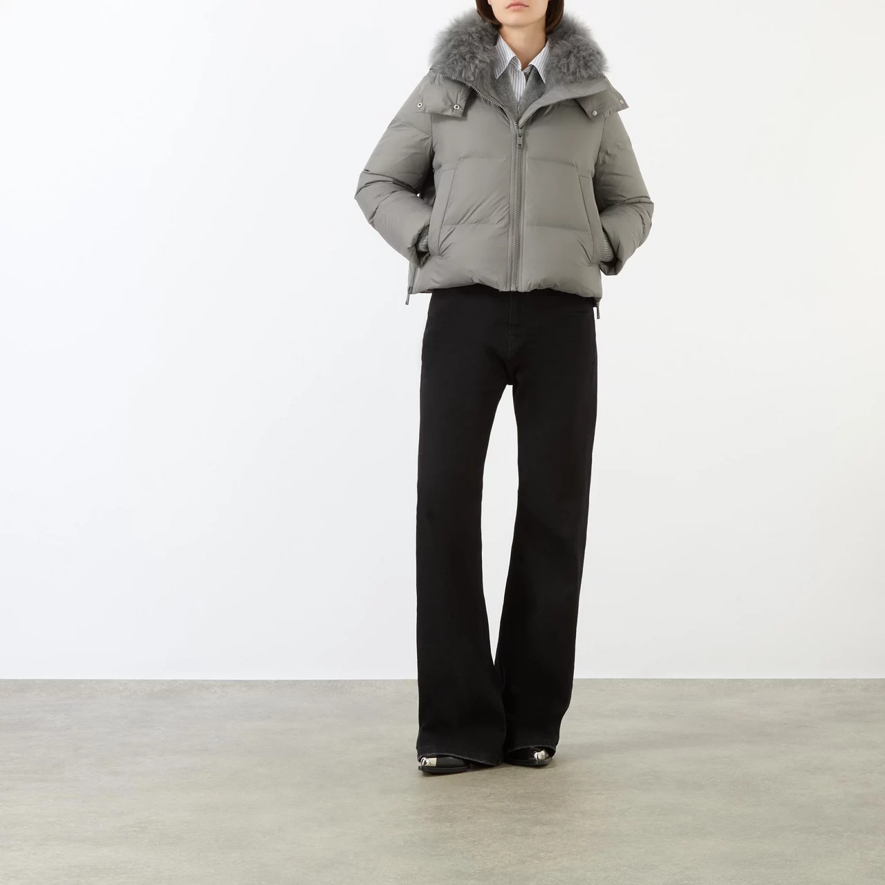 YVES SALOMON A-Line Short Puffer Jacket - Dark Grey