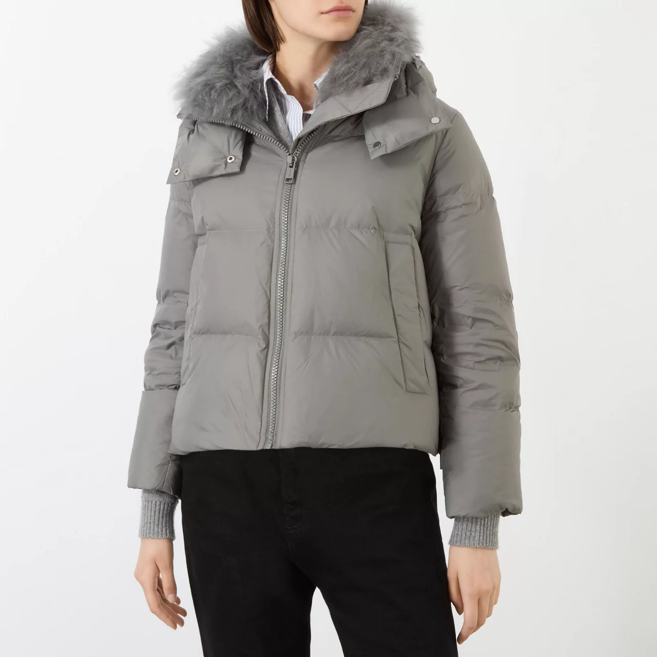 YVES SALOMON A-Line Short Puffer Jacket - Dark Grey