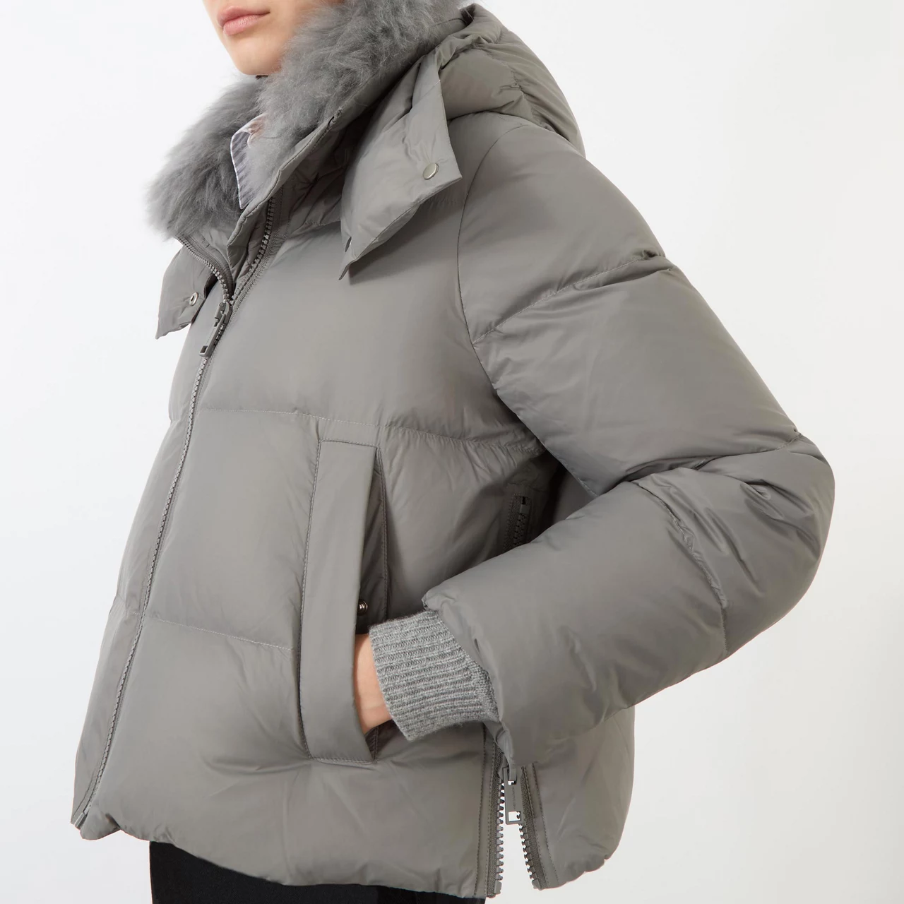 YVES SALOMON A-Line Short Puffer Jacket - Dark Grey