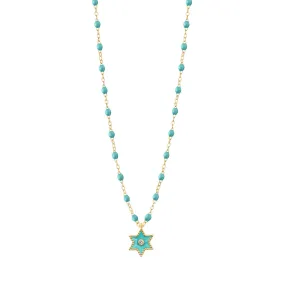 Étoile Diamond Necklace, Turquoise Green, Yellow Gold, 16.5